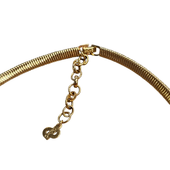 Dior Choker Necklace Vintage 80s Dior Chunky Gold Tone Blue Faux Stone - Picture 5 of 16